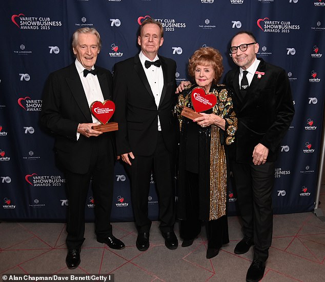 William, 93, has been on the long-running ITV series since its inception, while Barbara first appeared in December 1964, but returned for a continuous role in January 1972 (L-R) William Roache, Kevin Lygo, Barbara Knox and Jonathon Shalitt