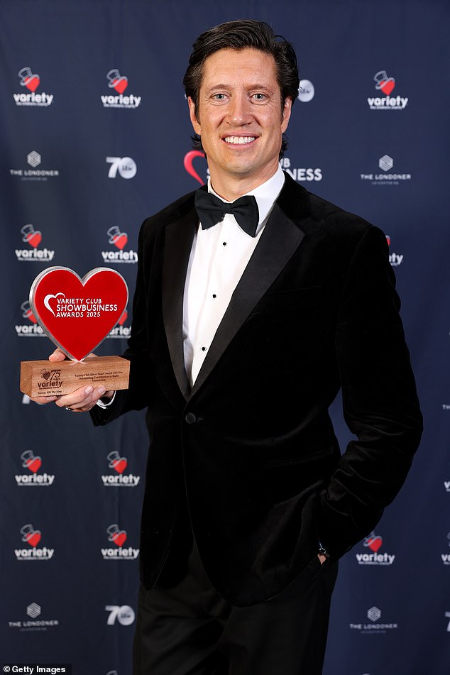 Other winners on the night included Vernon Kay, 51, who was awarded the Silver Heart for his Outstanding Contribution to Radio