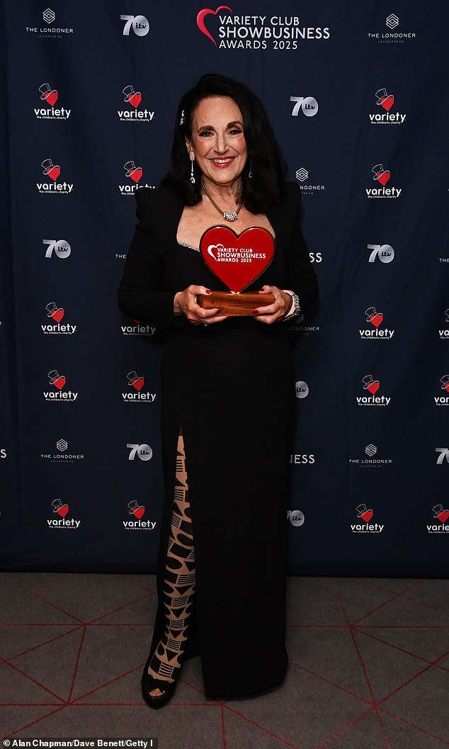 Birds of a Feather star Lesley Joseph beamed happily after being awarded with the Outstanding Contribution to Theatre and TV gong
