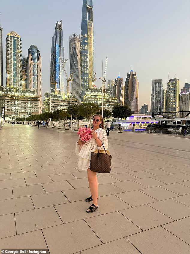 Snaps shared by Georgia showed her displaying her ring to the camera, as well as carrying a bunch of roses while back in the city