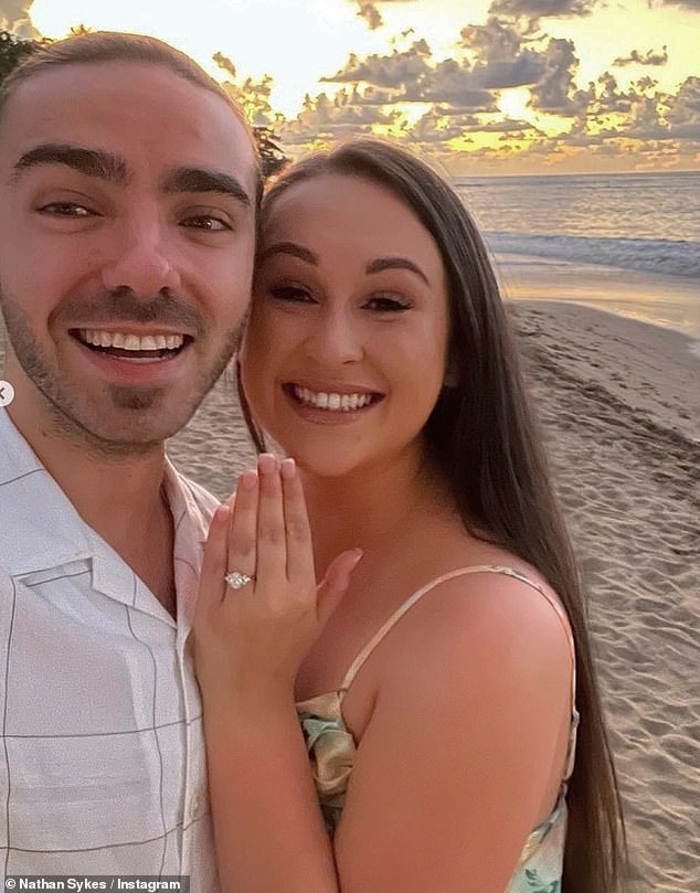 Nathan, 32, who popped the question in 2022 (pictured) took to his Instagram with a stunning snap of the pair on their big day at Birdsall House, a stately home in North Yorkshire