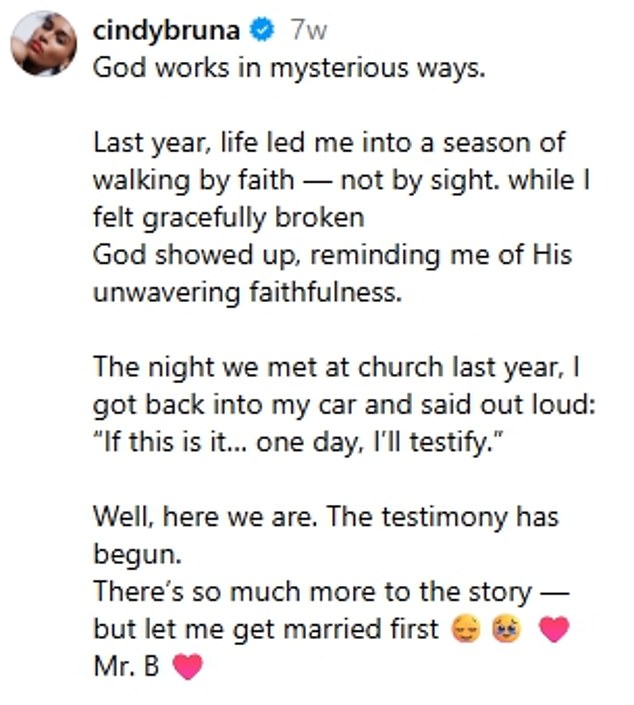 Cindy captioned the video: 'God works in mysterious ways'