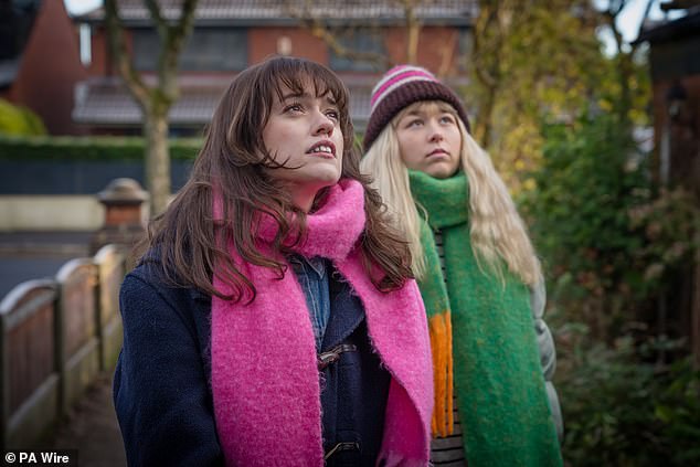 He said it had formed the basis of the new BBC sitcom Film Club Aimee-Lou has written and stars in about a girl with mental health issues living with a single mother. Pictured: Aimee-Lou as protagonist Evie in the programme, with her character's sister Izzie, played by Liv Hill