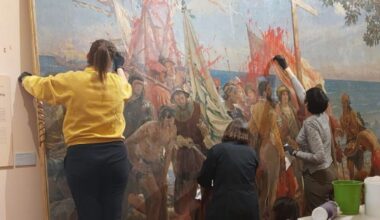 Spanish 19th century Columbus painting defaced by activists will require a 'second reconstruction'