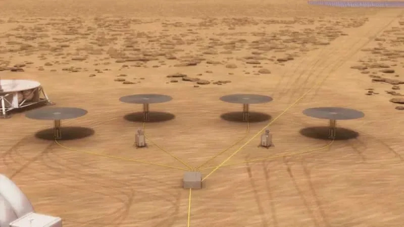 Artist rendering of nuclear power system on Mars. (CREDIT: NASA/Kilopower)