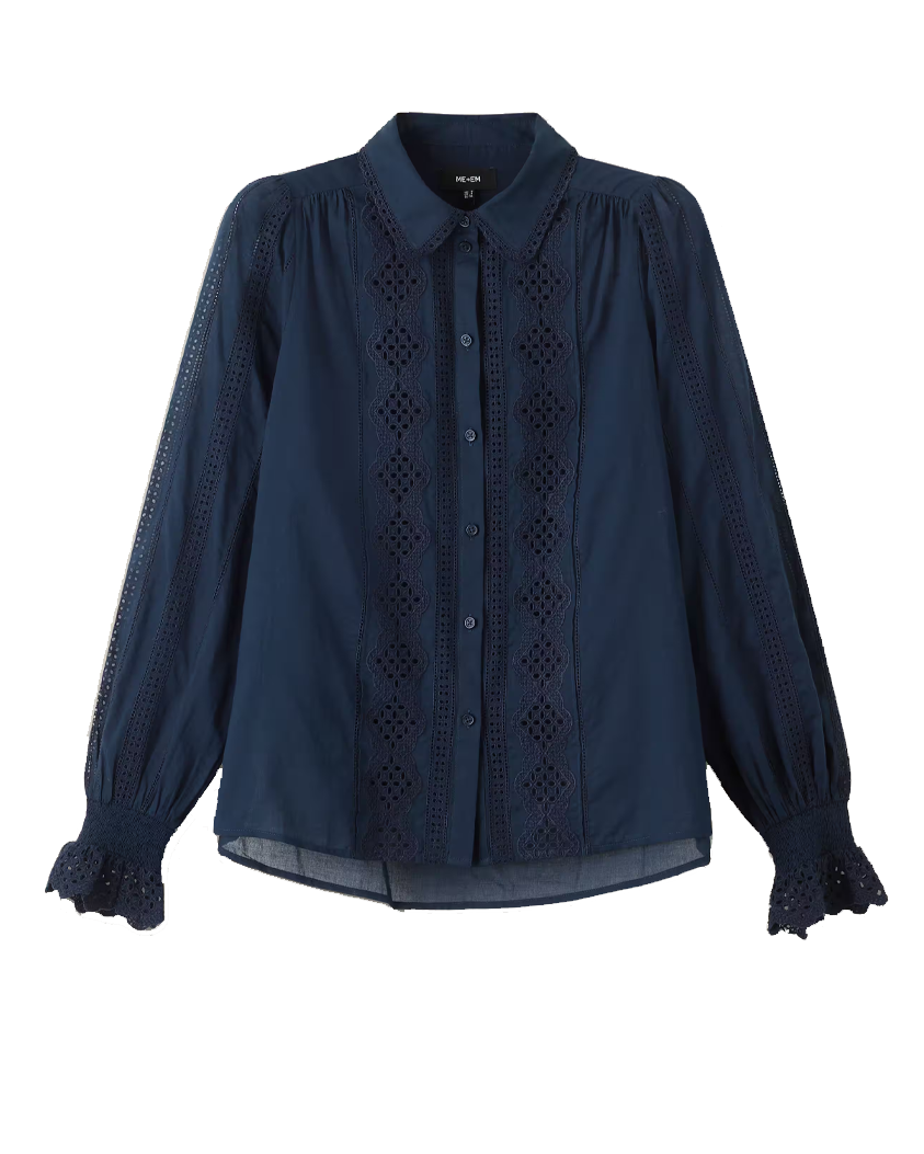 Me + Em navy cotton broderie shirt