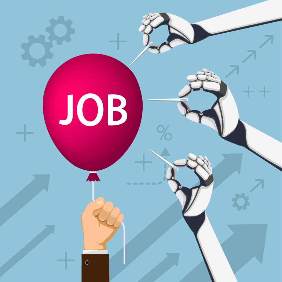 Employee is holding a balloon with the word job