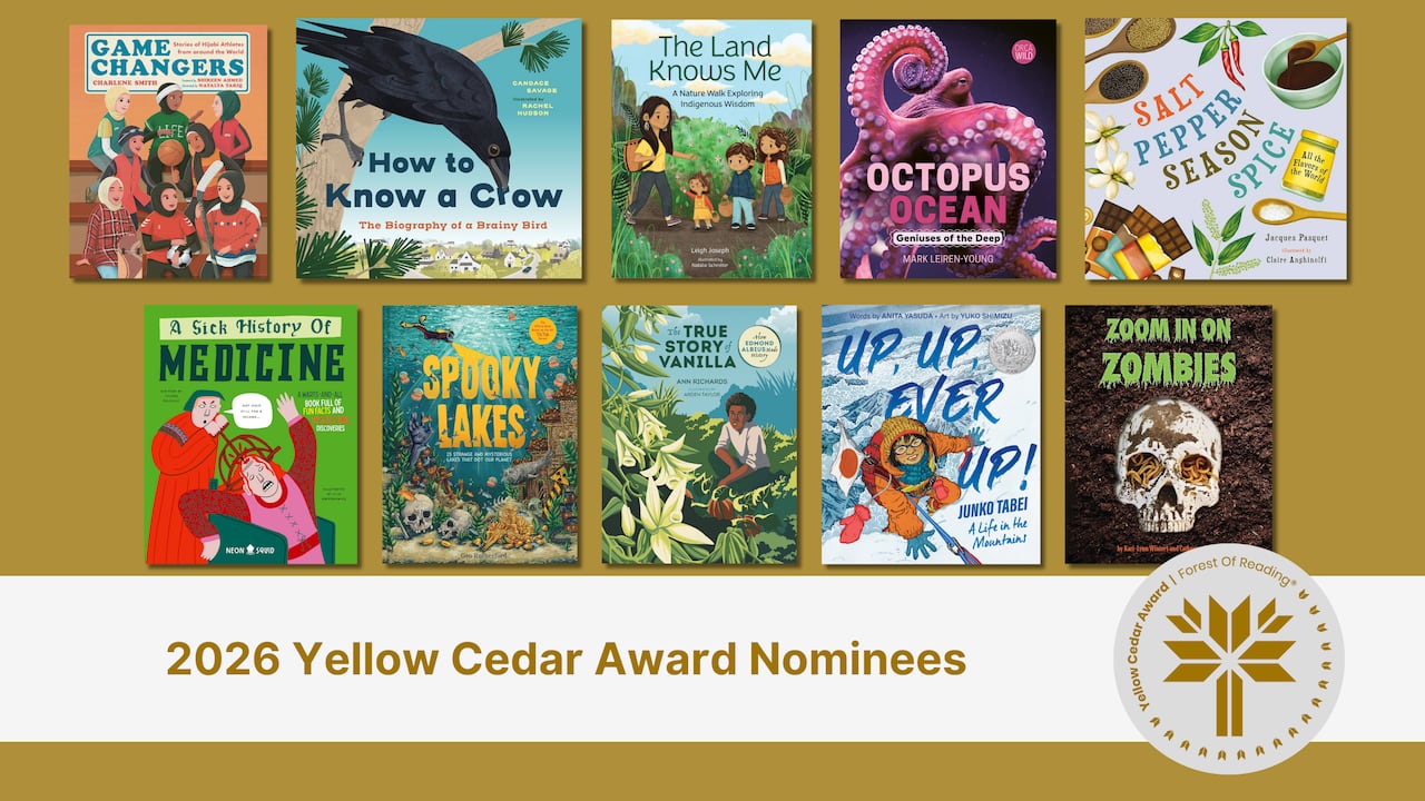 A composite image of ten book covers on a yellow background.