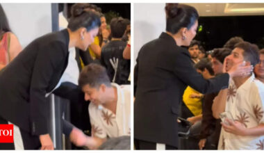 Fan shows respect to Sushmita Sen by touching her feet, emotional video goes viral |