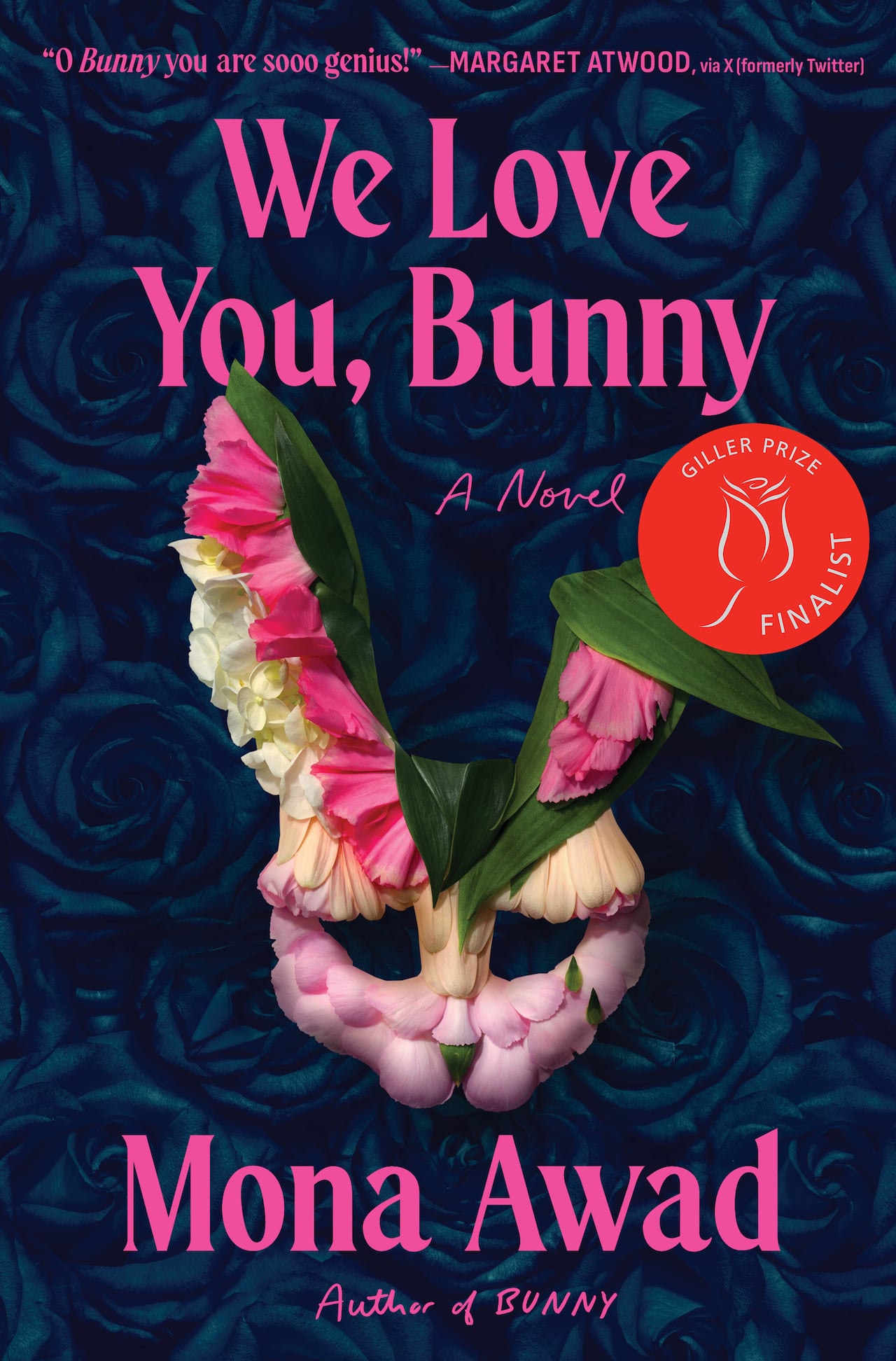 A book cover of a floral bunny mask. 