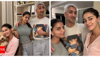 Tan France poses with Suhana Khan and Ananya Panday, but his Shah Rukh Khan tee steals the spotlight |
