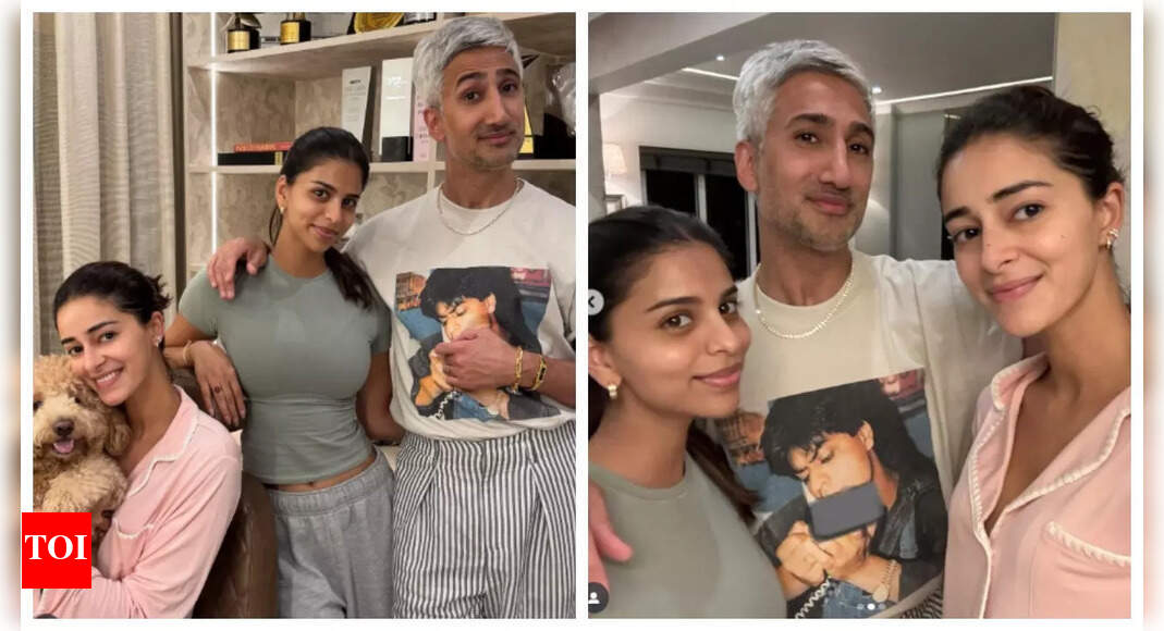 Tan France poses with Suhana Khan and Ananya Panday, but his Shah Rukh Khan tee steals the spotlight |