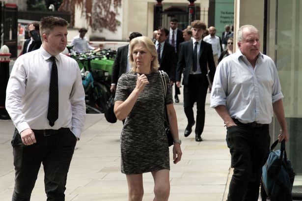 Picture shows Jennifer Scott during High Court trial over multimillion pound will of car boot king Richard Scott. On left of image is her son Gordon Redgrave-Scott.