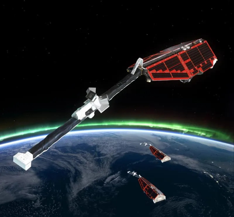Swarm is ESA’s first constellation of Earth observation satellites designed to measure the magnetic signals from Earth’s core, mantle, crust, oceans, ionosphere and magnetosphere, providing data that will allow scientists to study the complexities of our protective magnetic field. (CREDIT: ESA/AOES Medialab)