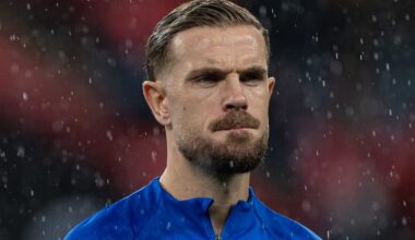 LONDON, ENGLAND - Friday, October 13, 2023: England's captain Jordan Henderson lines-up before during an International Friendly match between England and Australia at Wembley Stadium. England won 1-0. (Photo by David Rawcliffe/Propaganda)