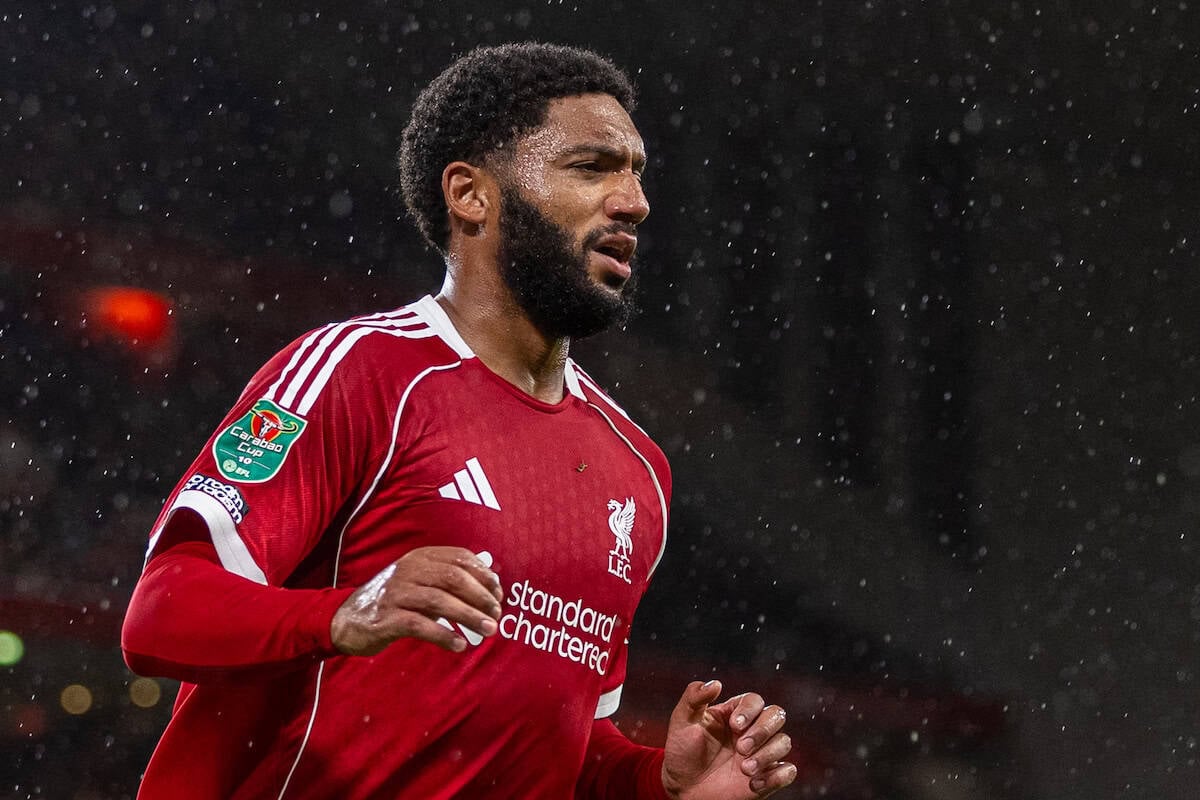 LIVERPOOL, ENGLAND - Wednesday, October 29, 2025: Liverpool's Joe Gomez during the Football League Cup 4th Round match between Liverpool FC and Crystal Palace FC at Anfield. Palace won 3-0. (Photo by David Rawcliffe/Propaganda)