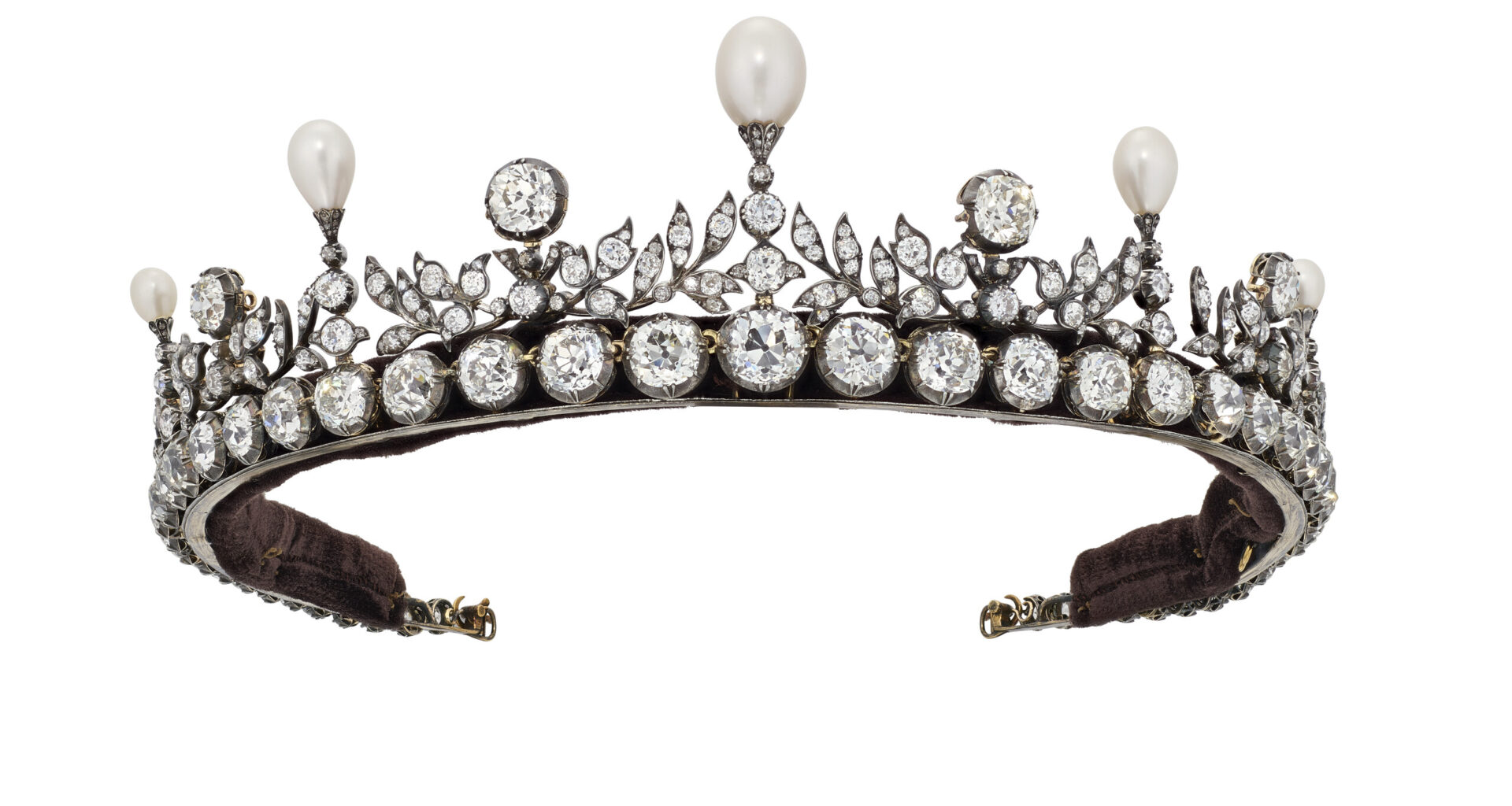 GARRARD & CO. LATE 19TH CENTURY DIAMOND RIVIÈRE NECKLACE/NATURAL PEARL AND DIAMOND TIARA