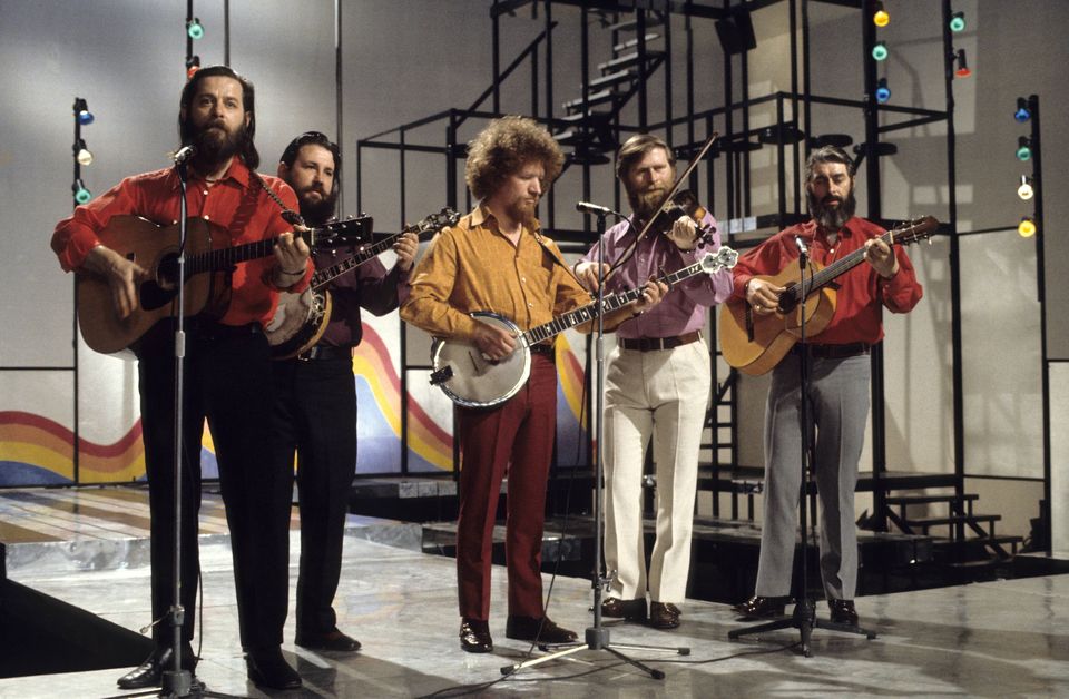 Ciarán Bourke, Barney McKenna, Luke Kelly, John Sheahan and Ronnie Drew on 'Whittaker's World of Music' TV show. Photo: Redferns