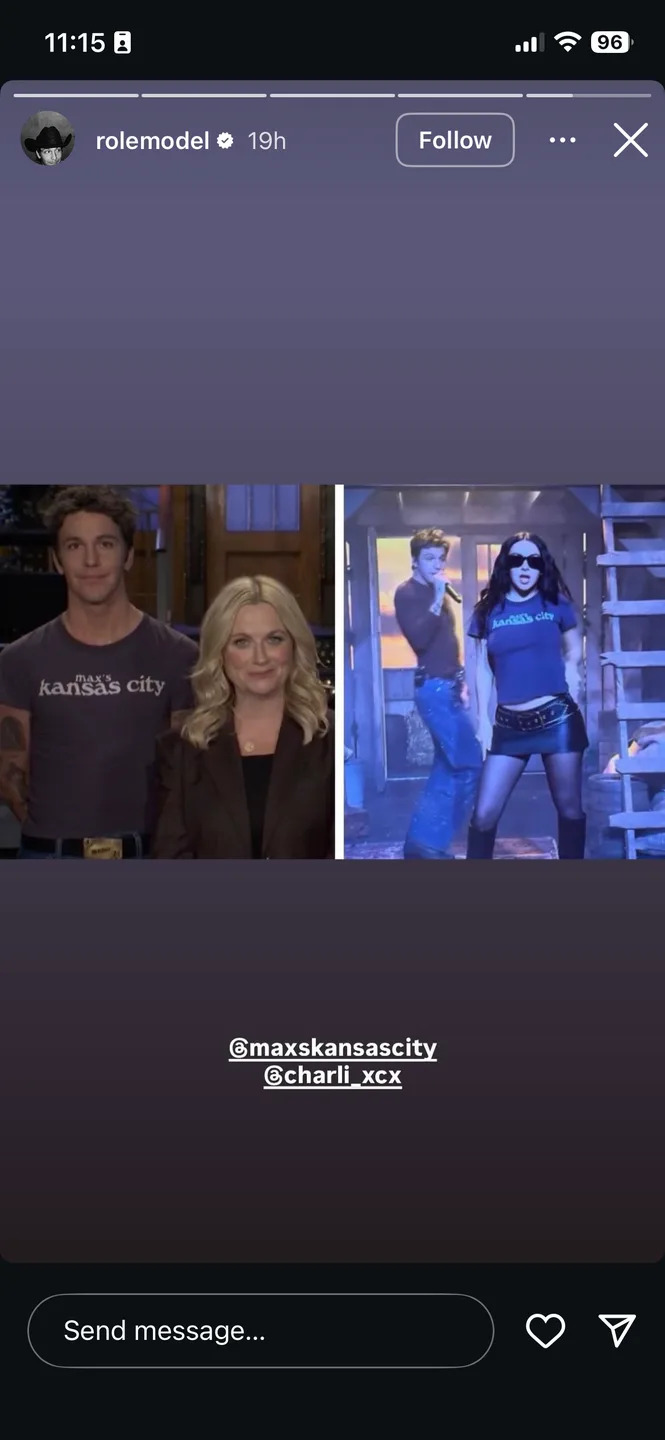charli xcx wearing the max's kansas city shirt