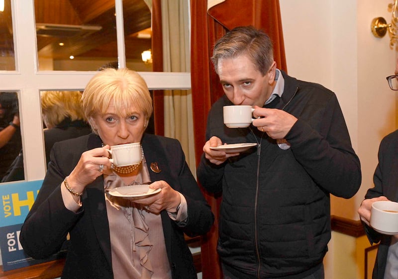 Fine Gael candidate Heather Humphreys with Tánaiste Simon Harris at Dorrians Imperial Hotel in Ballyshannon, Co Donegal, on Thursday. Photograph: Mark Marlow/PA Wire