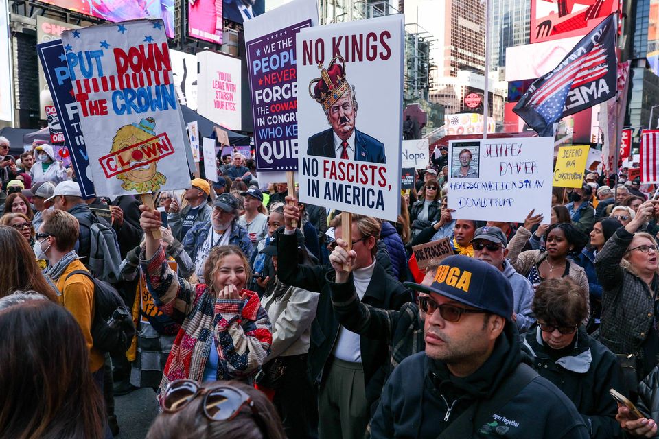 A ‘No Kings’ against US president Donald Trump's policies in Times Square in New York City yesterday. Photo: Reuters