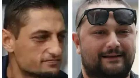 RTÉ Close up images of two men. They both have short brown hair and stubble. The man on the right has sunglasses on his head. 