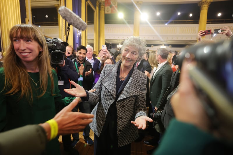 Catherine Connolly arriving at Dublin Castle on Saturday evening.  Photograph: Alan Betson

