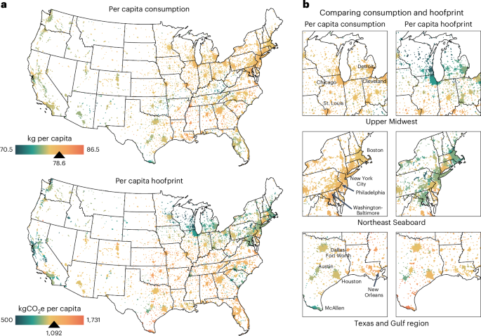 The carbon hoofprint of cities is shaped by geography and production in the livestock supply chain