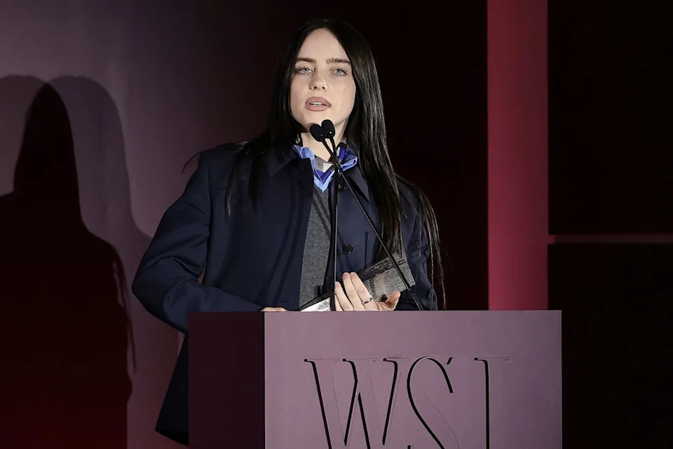 Dimitrios Kambouris/Getty Billie Eilish gives a speech at the 'WSJ. Magazine' Innovator Awards