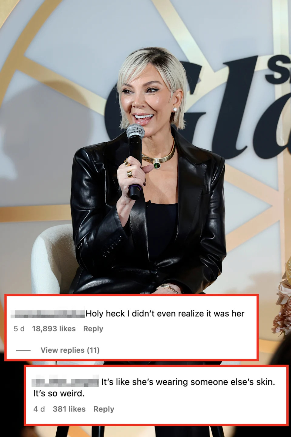 Kris Jenner speaking into a microphone