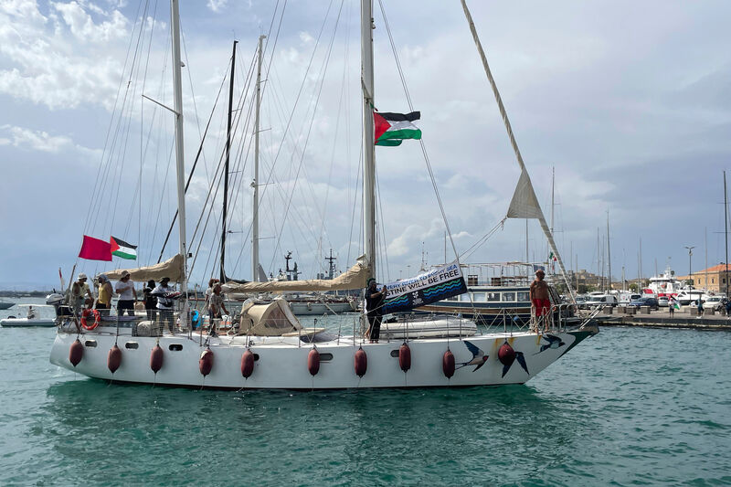 The Italian fleet of the Global Sumud Flotilla departs from the port of Siracusa, Italy, Thursday, Sept. 11, 2025. (Sebastiano Diamante/LaPresse via AP)