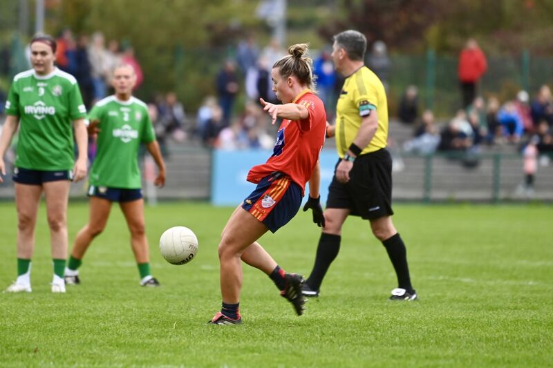  Laura Cleary kicks a point against Aghada. Picture: Larry Cummins
