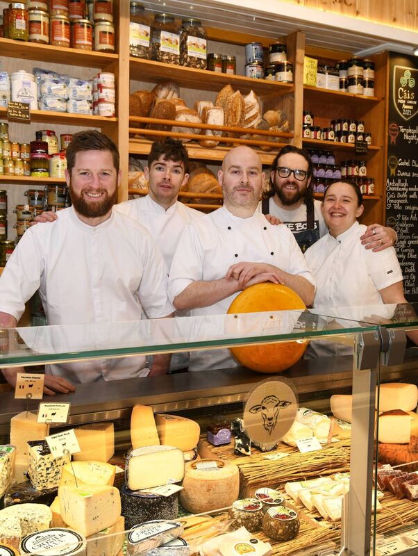 (Left to right) Chefs Brian Murray, Dan Guerin, Darren Kennedy, Mark Ahern and Aishling Moore in Cork’s English Market in 2024. Photo: Denis Minihane