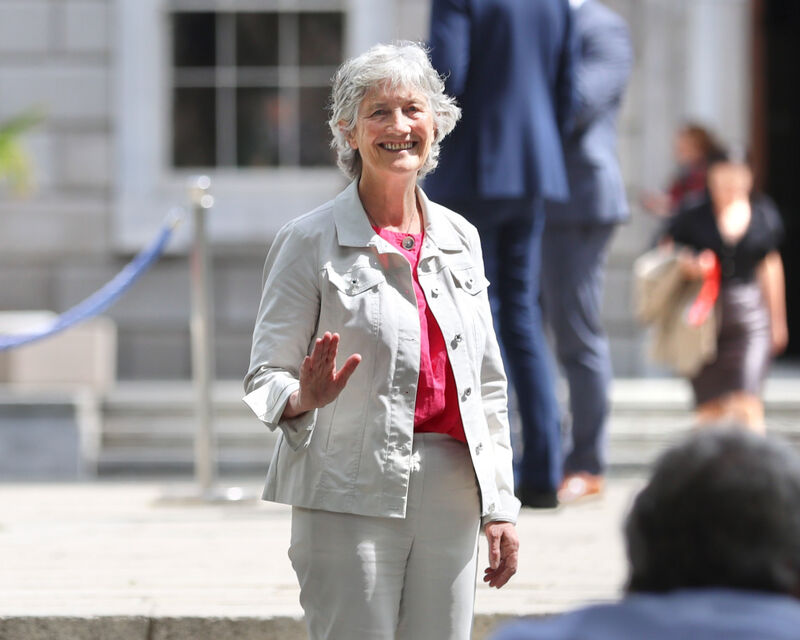 Independent Galway TD Catherine Connolly outside Leinster House after she officially announced her intention to run as the next President of Ireland. Photograph: Sasko Lazarov / © RollingNews.ie