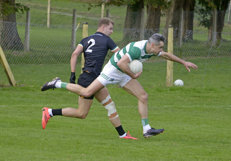 Valley Rovers' Jack Walsh tries to hold possession as he is challenged by Jack Kevane of Carbery Rangers. Picture: Denis Boyle
