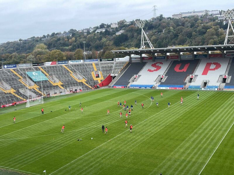 The Nemo Rangers panel warm-up prior to the opener. 