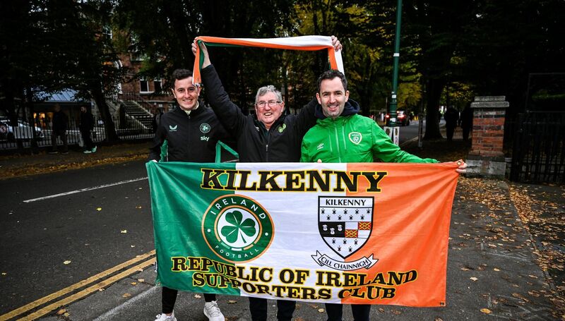 Republic of Ireland supporters, from left, Brain Meagher, John Meagher and Liam Lacey. Pic: David Fitzgerald/Sportsfile.