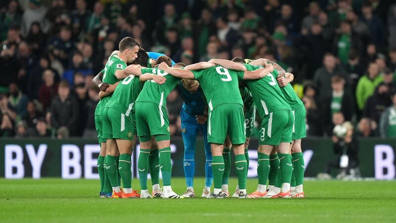 MUST WIN: Republic of Ireland players huddle ahead of the match. Pic: Niall Carson/PA Wire.