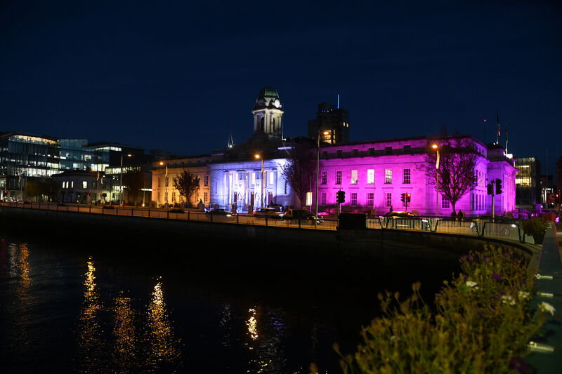  Cork City Hall lit up for the Irish Examiner's ieStyle Live in association with Clarins along with partners Lidl, Audi Cork, and Malfy. Picture: Larry Cummins