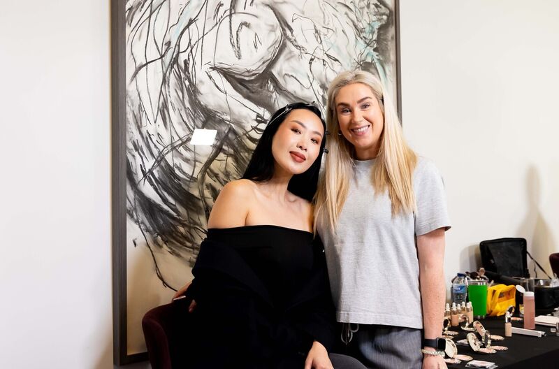 Model Yomiko Chen ​and Louise Sheehan, Clarins, at the Irish Examiner ieStyle Live 2025 at Cork City Hall. Picture: Alison Miles/OSM 