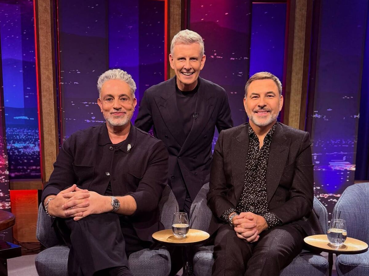 Baz Ashmawy and David Walliams with Patrick Kielty
