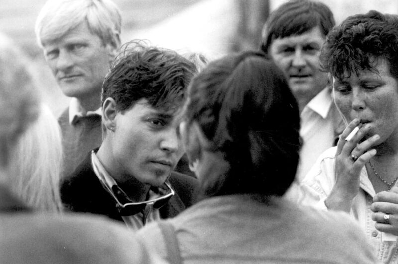 Johnny Depp surrounded by fans in Ballycotton, Co Cork, during the filming of 'Divine Rapture' in East Cork in 1995. Picture: Ted McCarthy/Irish Examiner Archive