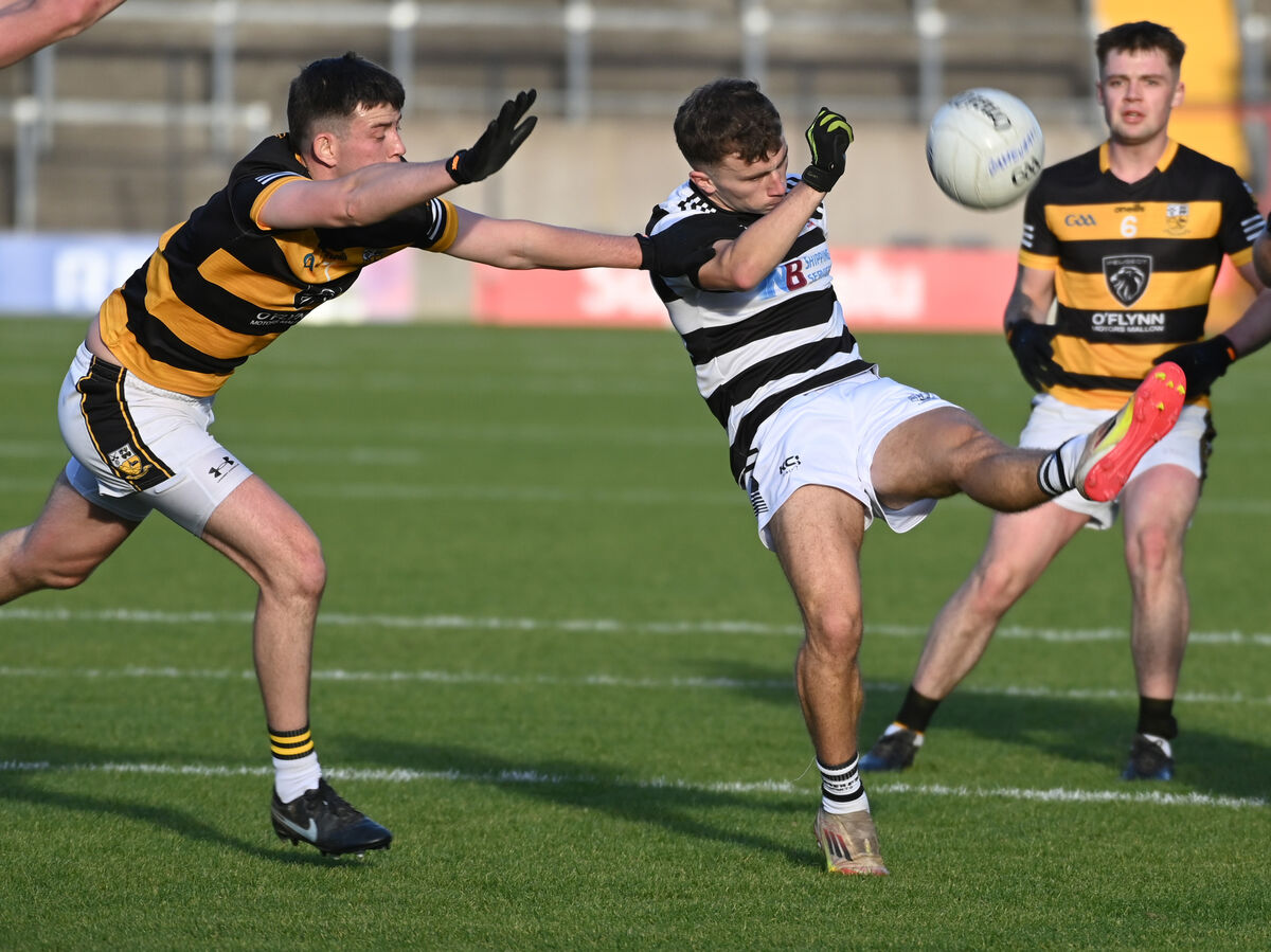 St Nick's Jack O'Sullivan shoots from Buttevant's John O'Neill during the McCarthy Insurance Group Premier JFC final at SuperValu Páirc Uí Chalimh. Pic: Eddie O'Hare. St Nick's Jack O'Sullivan shoots from Buttevant's John O'Neill during the McCarthy Insurance Group Premier JFC final at SuperValu Páirc Uí Chalimh. Pic: Eddie O'Hare.