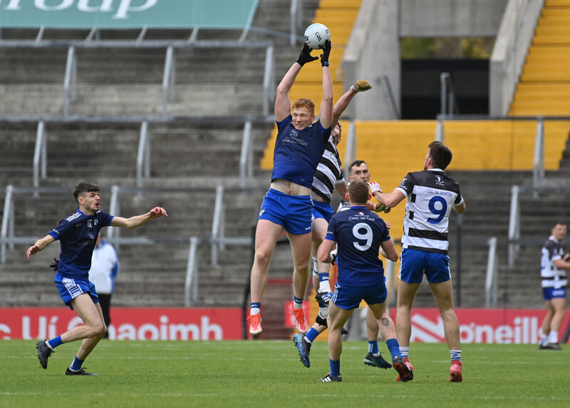 Michael MacSweeney, Knocknagree winning this ball from Antóin Ó Cuana, Cill Na Martra in the McCarthy Insurance Group Senior A fotball championship final at SuperValu Páirc Uí Chaoimh. Picture Dan Linehan  Michael MacSweeney, Knocknagree winning this ball from Antóin Ó Cuana, Cill Na Martra in the McCarthy Insurance Group Senior A fotball championship final at SuperValu Páirc Uí Chaoimh. Picture Dan Linehan