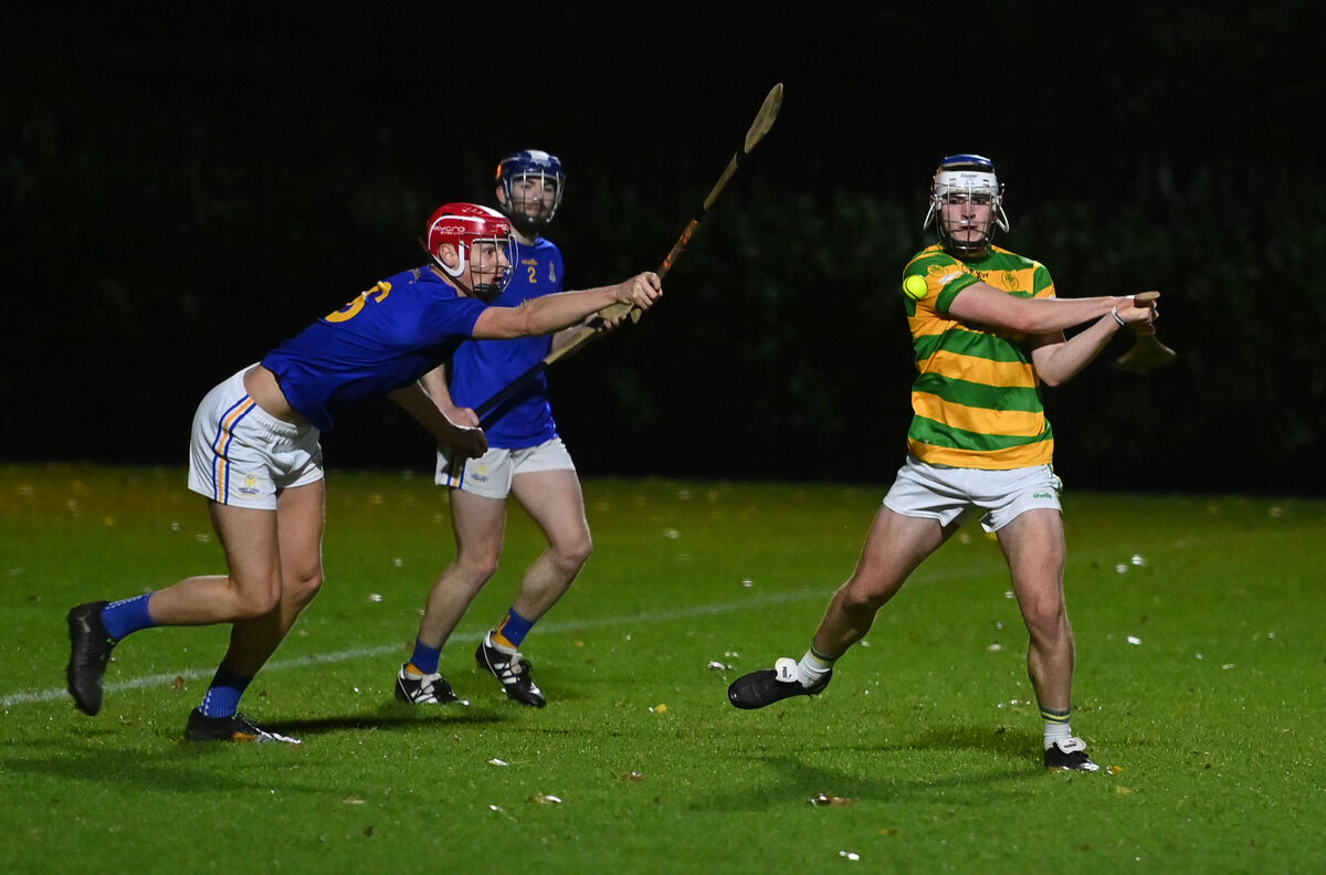  Eoin Coughlan, Blackrock gets in a shot on goal despite the attending of Thomas Egan, St Finbarr's in the Seandún Pharmacare City Division U21 A Hurling Championship semi-final match at Church Road, Cork. Picture Dan Linehan