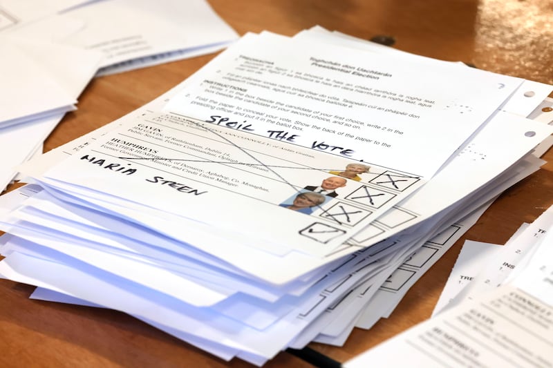 A spoiled vote during counting of votes from the Dún Laoghaire constituency. Photograph: Alan Betson