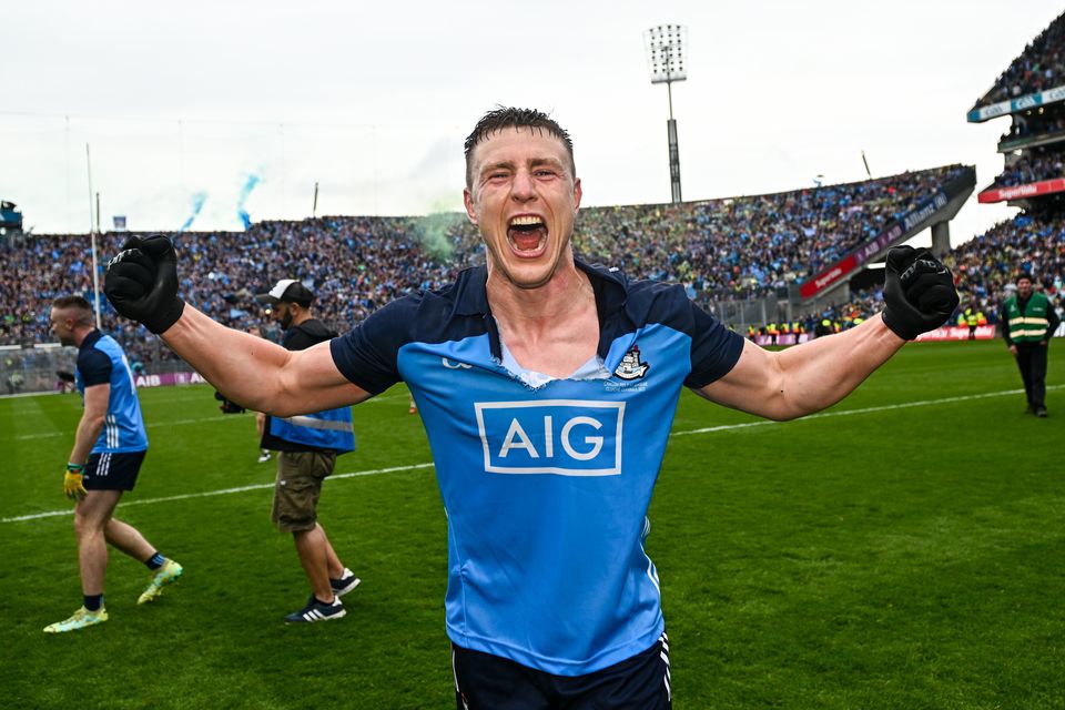 Physicality, mixed with pace, was a key part of John Small’s repertoire in the blue of Dublin. Photo: Ramsey Cardy/Sportsfile