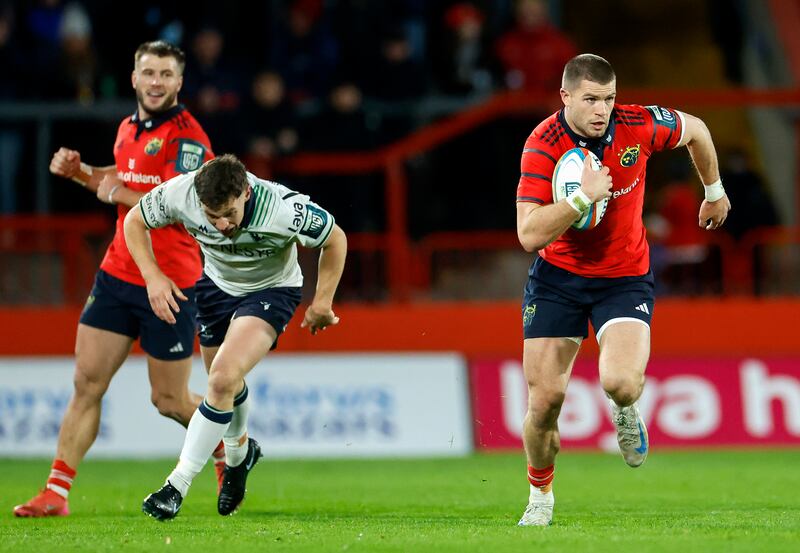 Diarmuid Kilgallen intercepts a Connacht pass to score Munster's second try. Photograph: James Crombie/Inpho