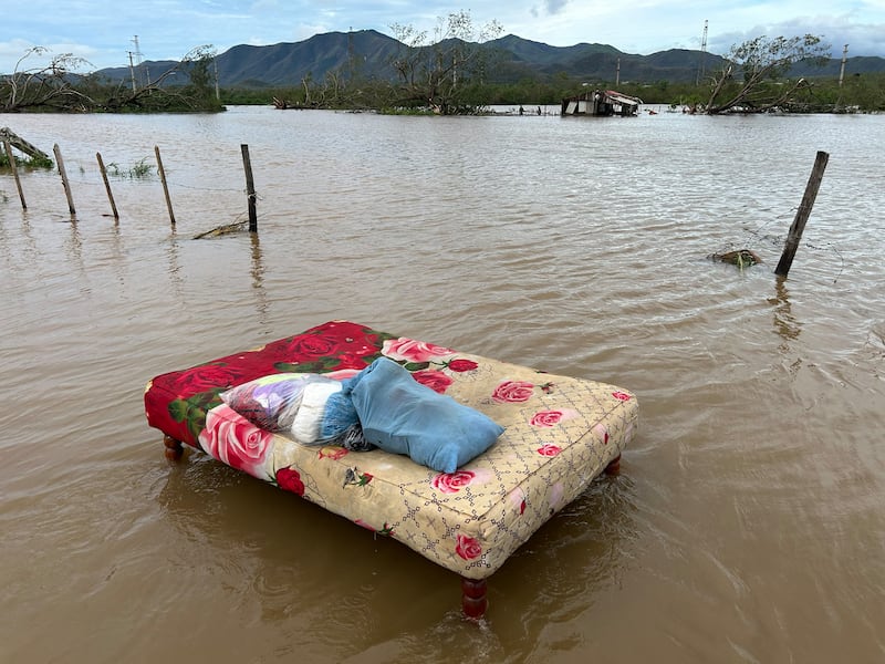 A bed washed away by floods is seen after the passage of Hurricane Melissa through the town of San Miguel de Parada in Santiago de Cuba province, Cuba, on Wednesday. Photograph: Yamil Lage/AFP via Getty Images         