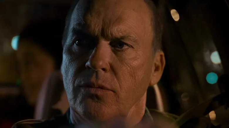 Michael Keaton as Adrian Toomes listening carefully in Spider-Man: Homecoming